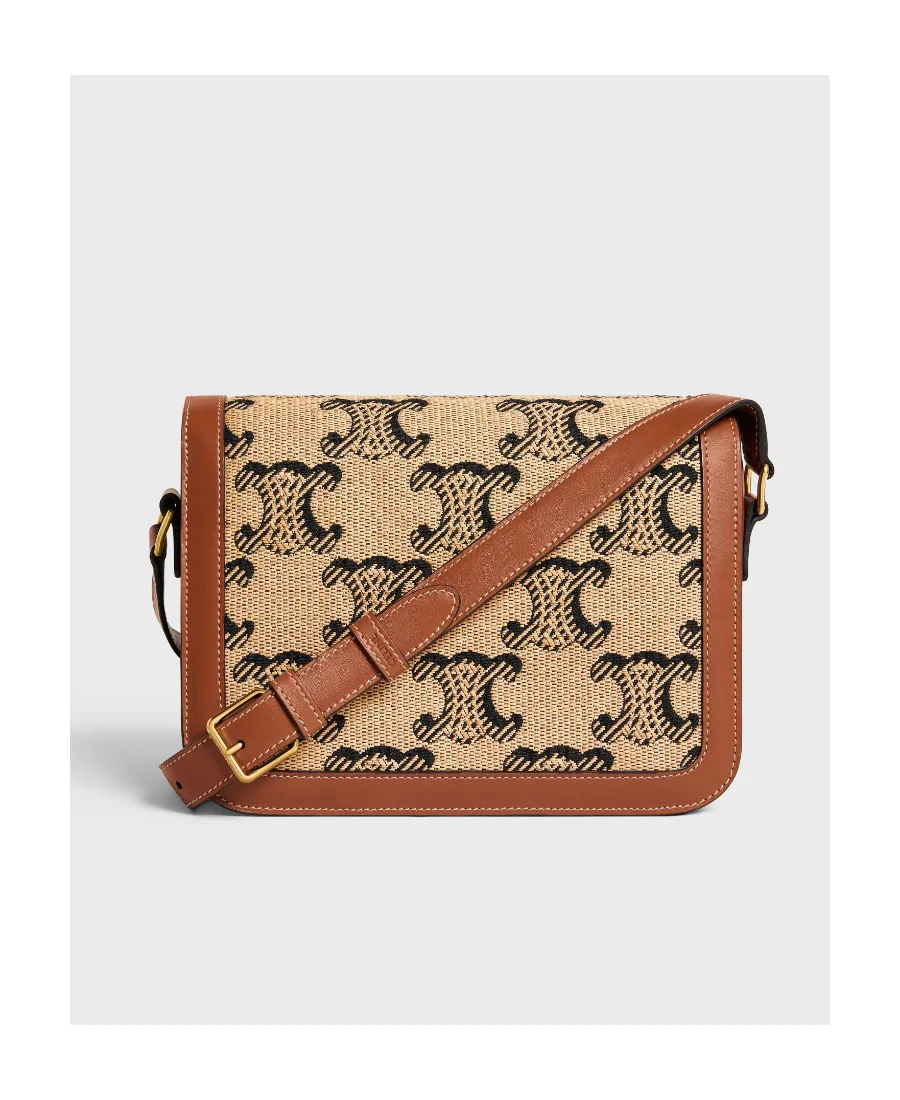 Classique Triomphe Bag In Raffia Jacquard Triomphe And Calfskin