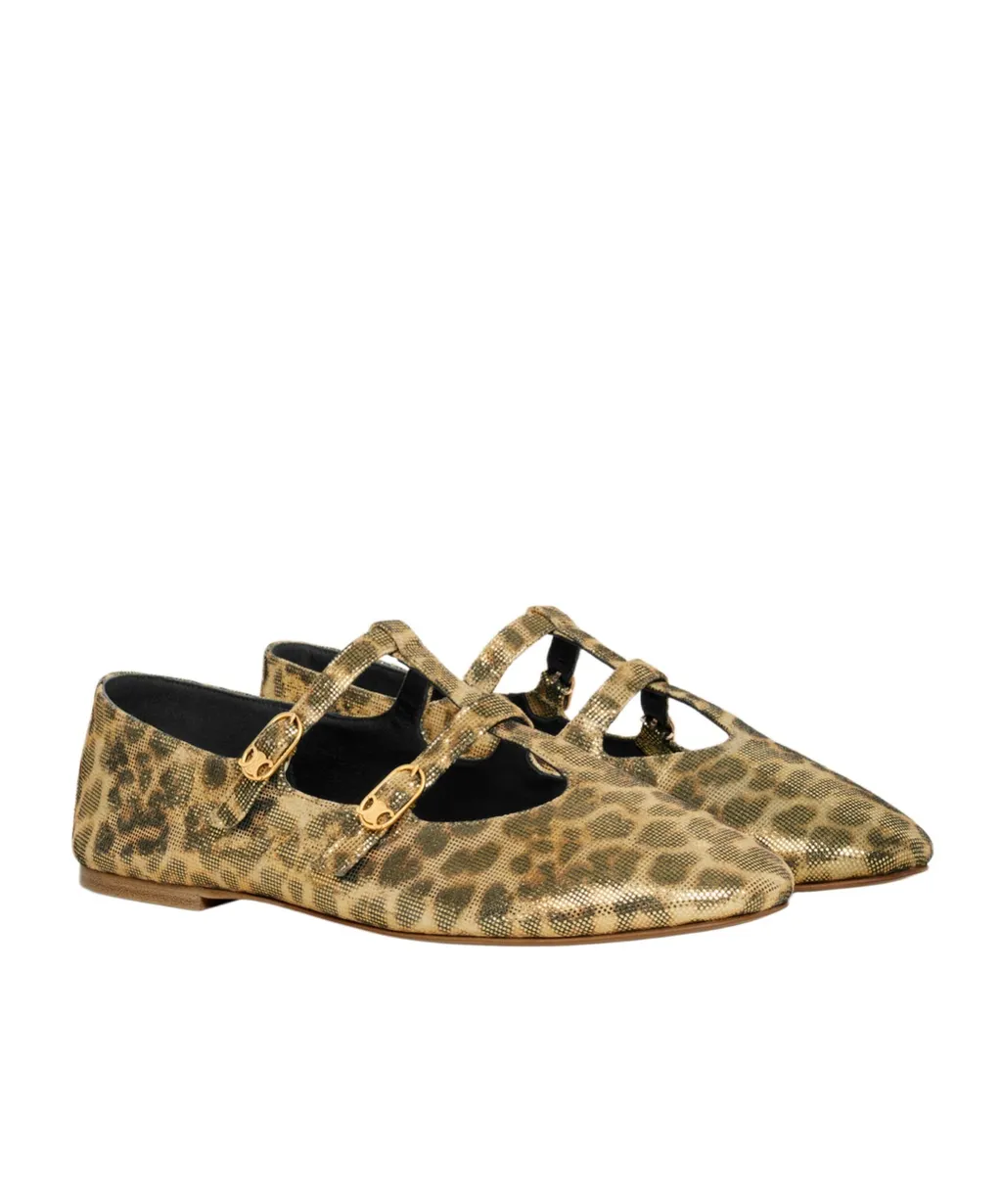 Les Ballerines Celine Babies In Leopard Printed Laminated Fabric
