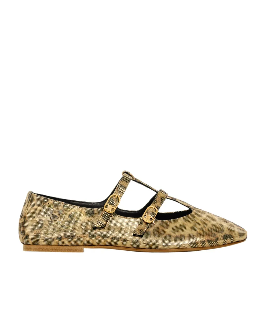 Les Ballerines Celine Babies In Leopard Printed Laminated Fabric
