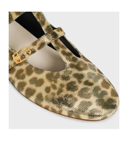 Les Ballerines Celine Babies In Leopard Printed Laminated Fabric