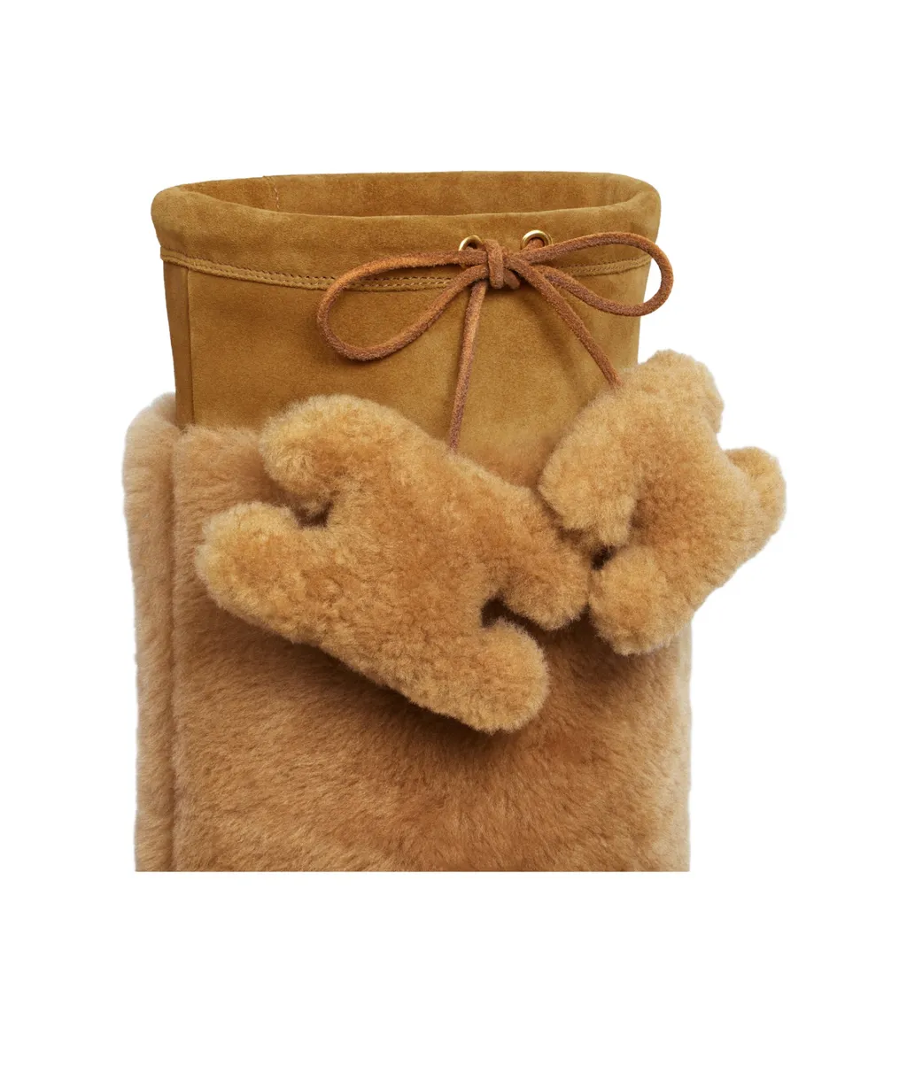 Bulky High Boot With Triomphe Tassels In Shearling And Suede Calfskin