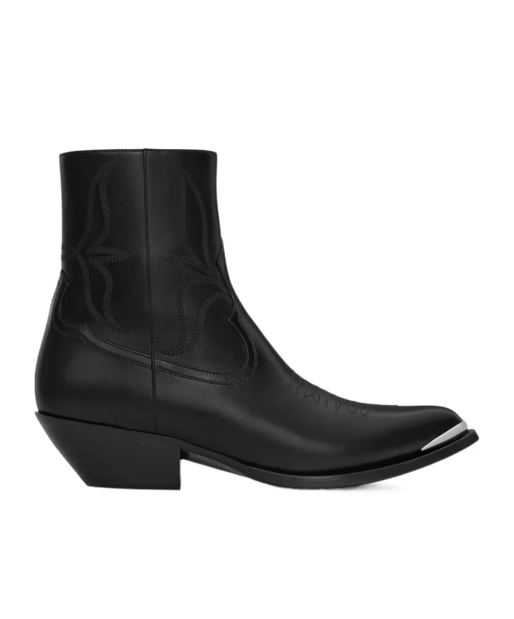 Leon Zipped Boot With Metal Toe In Shiny Calfskin