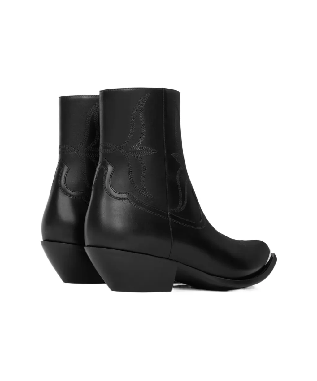 Leon Zipped Boot With Metal Toe In Shiny Calfskin