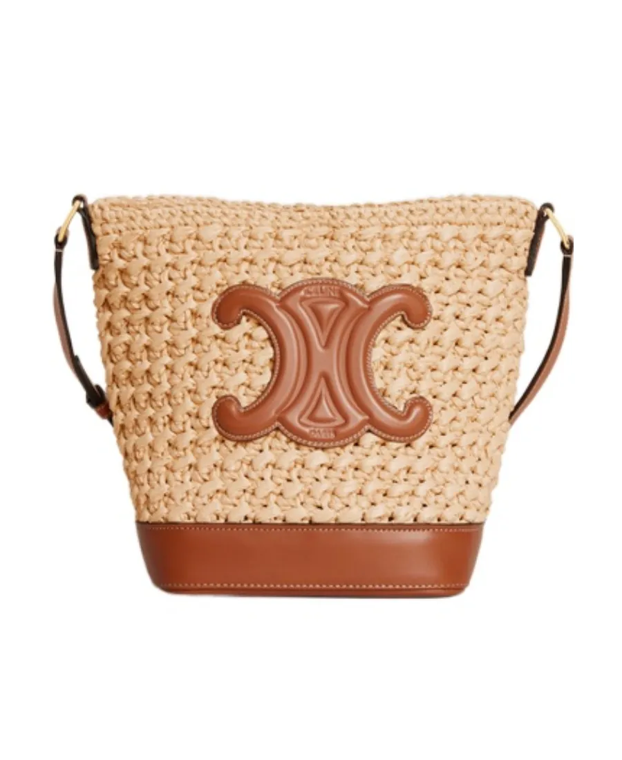 Small Bucket Cuir Triomphe In Raffia And Calfskin