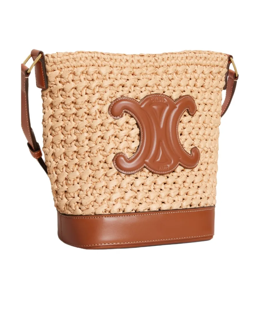Small Bucket Cuir Triomphe In Raffia And Calfskin