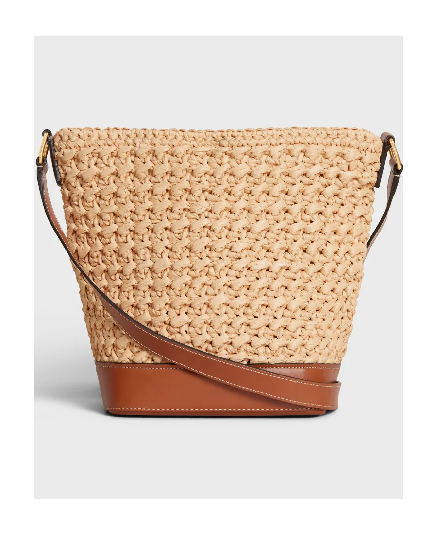 Small Bucket Cuir Triomphe In Raffia And Calfskin