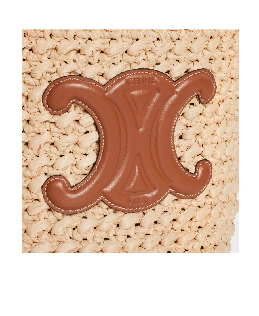 Small Bucket Cuir Triomphe In Raffia And Calfskin