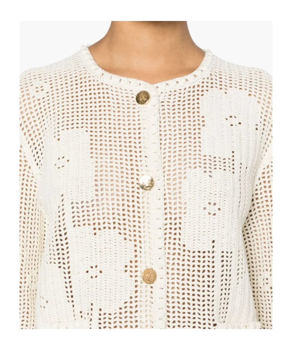 Cardigan Jacket In Floral Crocheted Cotton