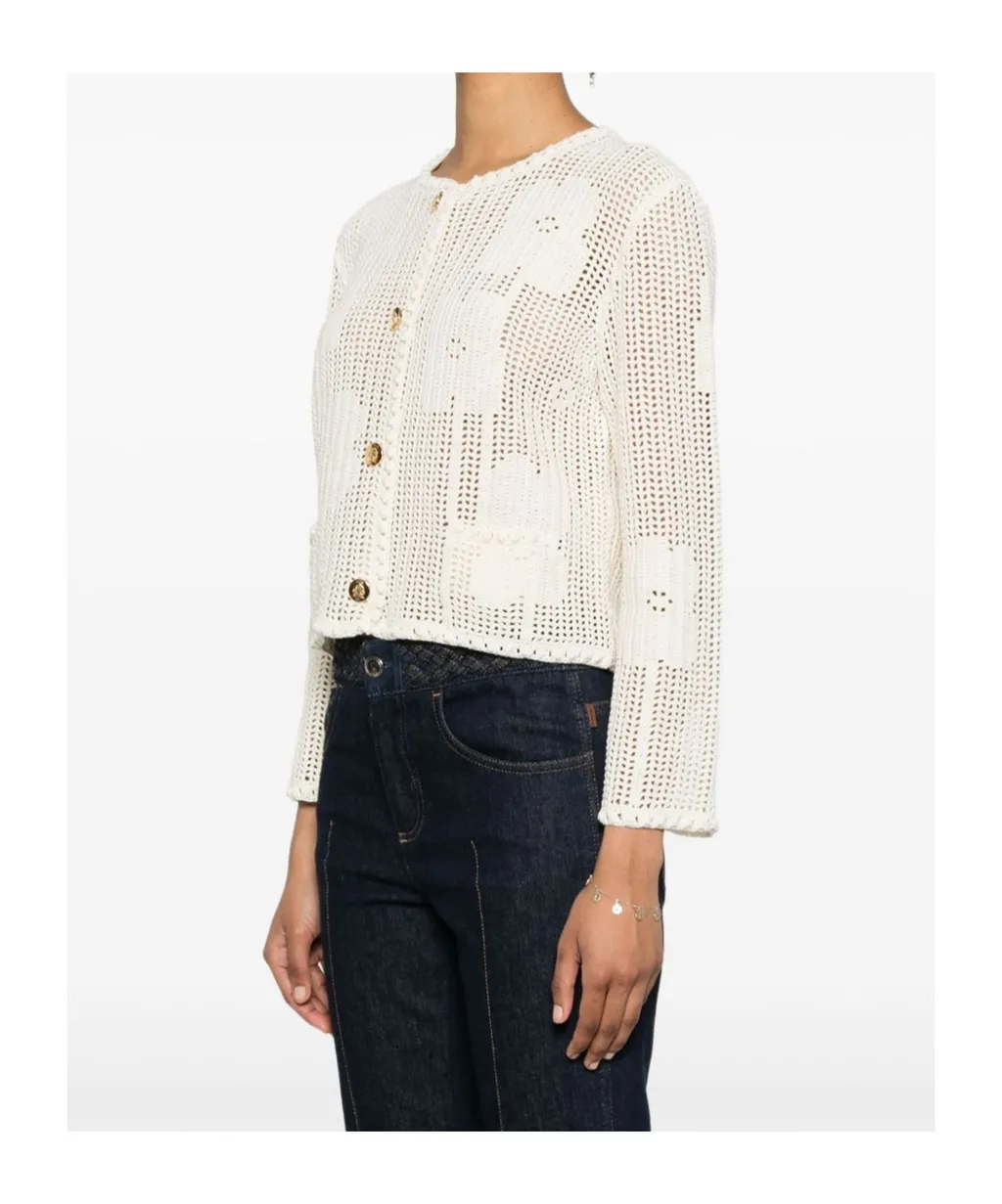 Cardigan Jacket In Floral Crocheted Cotton