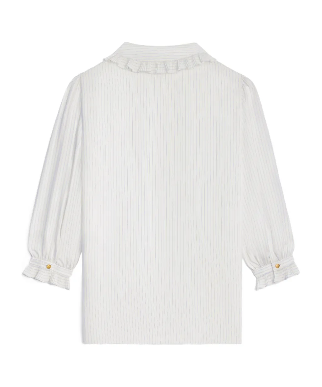 Blouse With Frilled Claudine Collar In Striped Silk