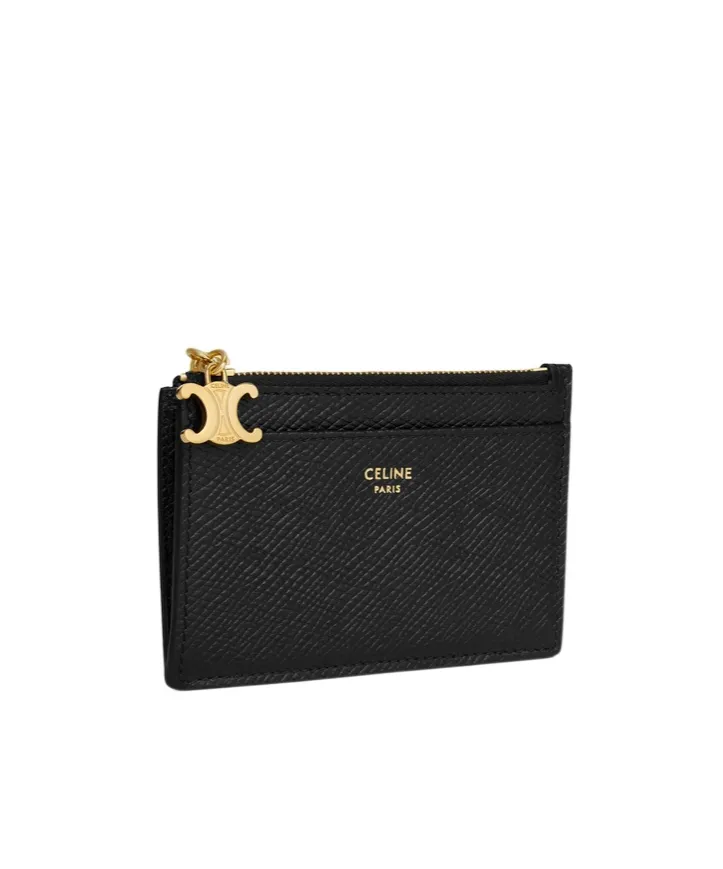 Zipped Card Holder Triomphe Charms In Grained Calfskin