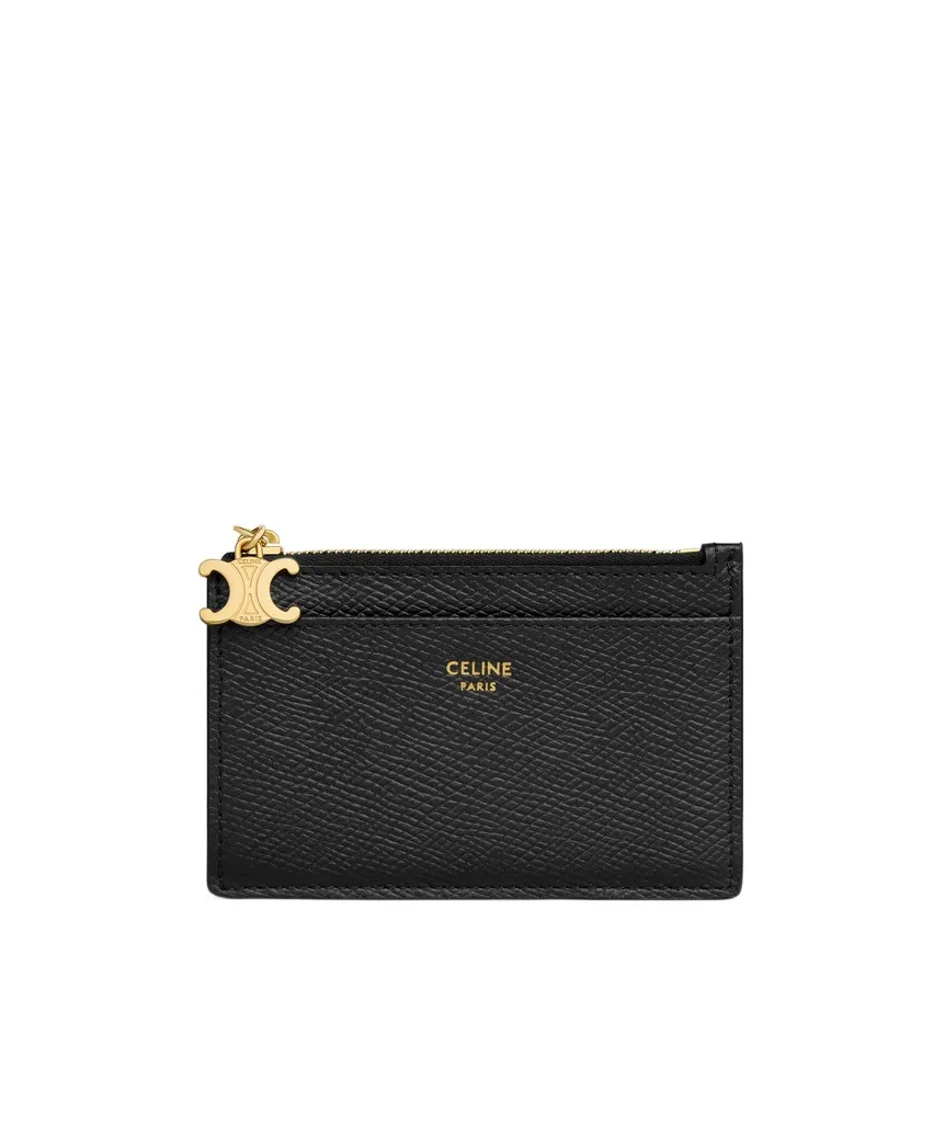 Zipped Card Holder Triomphe Charms In Grained Calfskin