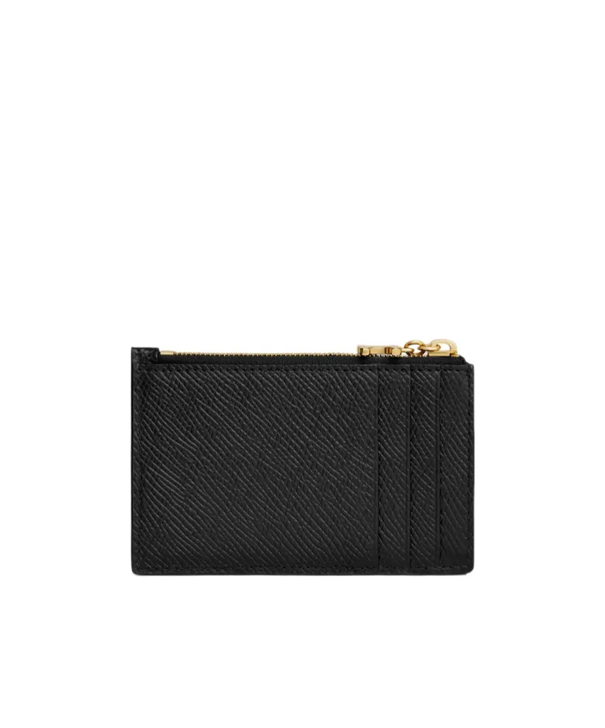 Zipped Card Holder Triomphe Charms In Grained Calfskin