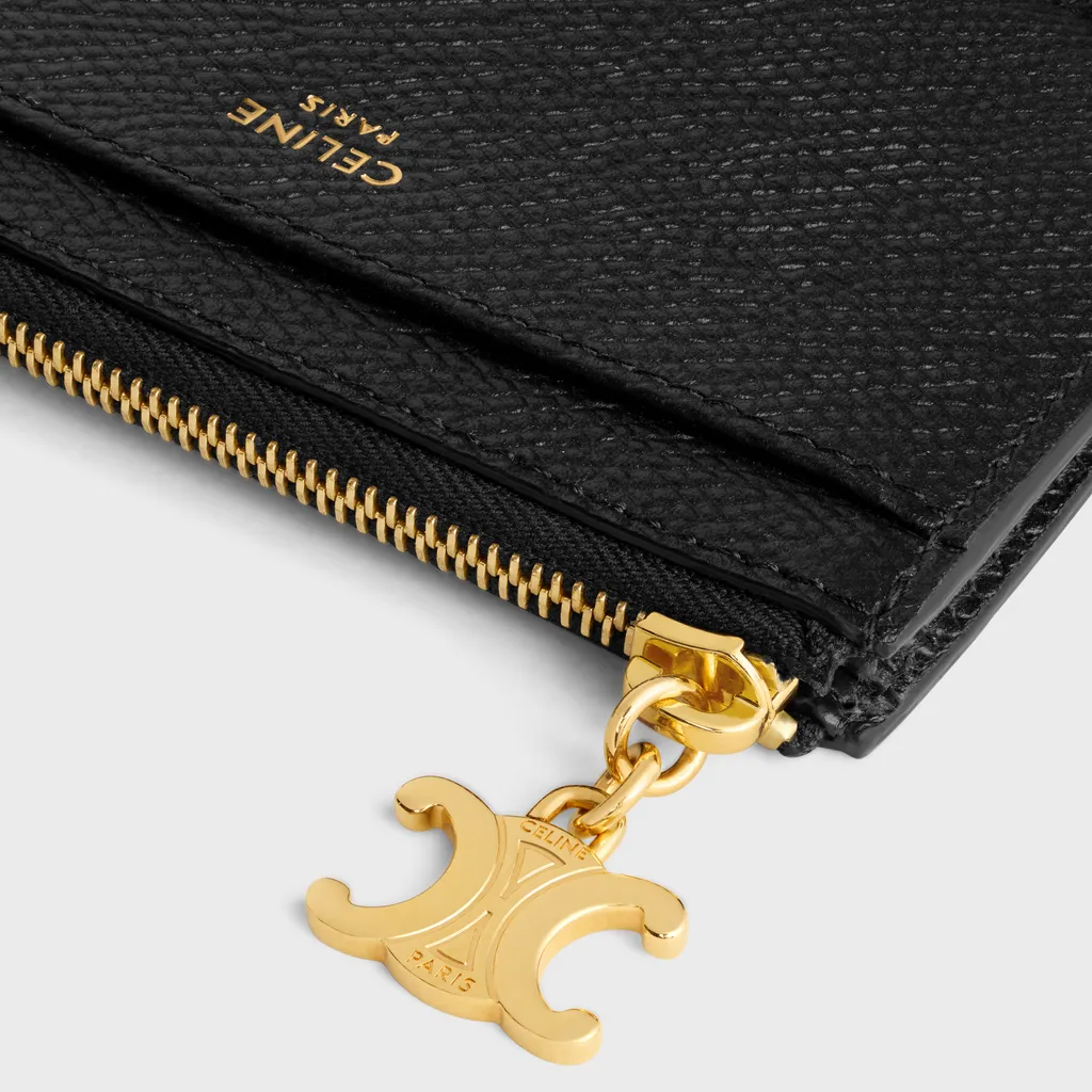Zipped Card Holder Triomphe Charms In Grained Calfskin