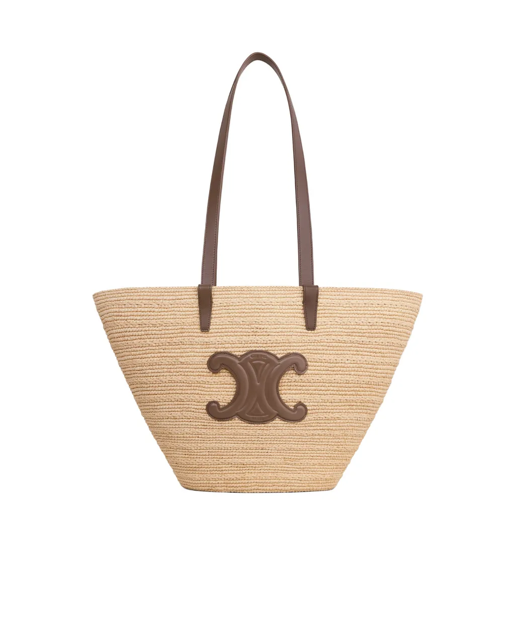 Medium Supple Celine Classic Panier In Raffia And Calfskin
