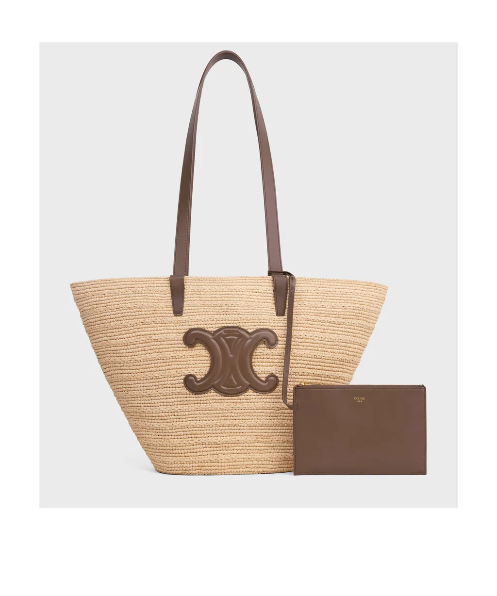 Medium Supple Celine Classic Panier In Raffia And Calfskin