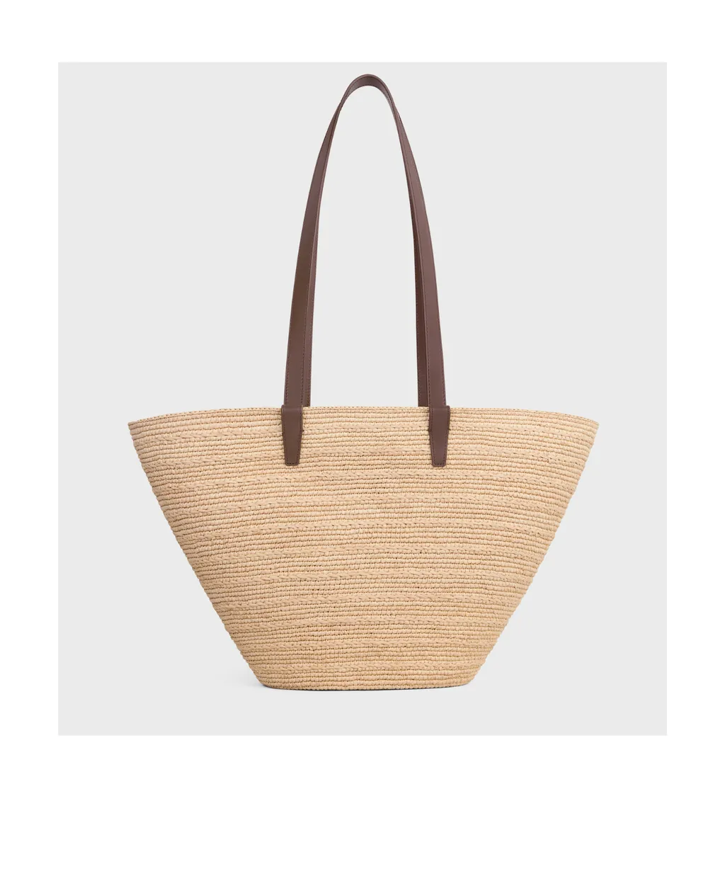 Medium Supple Celine Classic Panier In Raffia And Calfskin