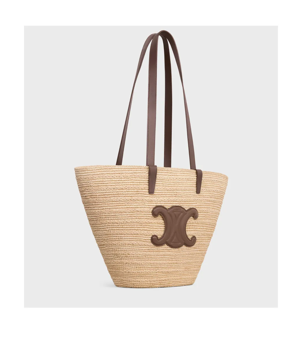 Medium Supple Celine Classic Panier In Raffia And Calfskin