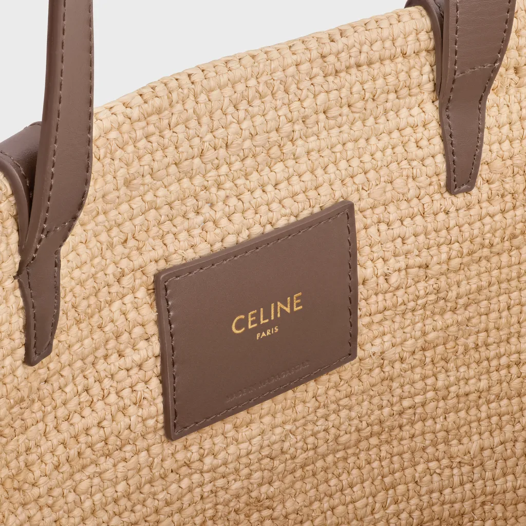 Medium Supple Celine Classic Panier In Raffia And Calfskin