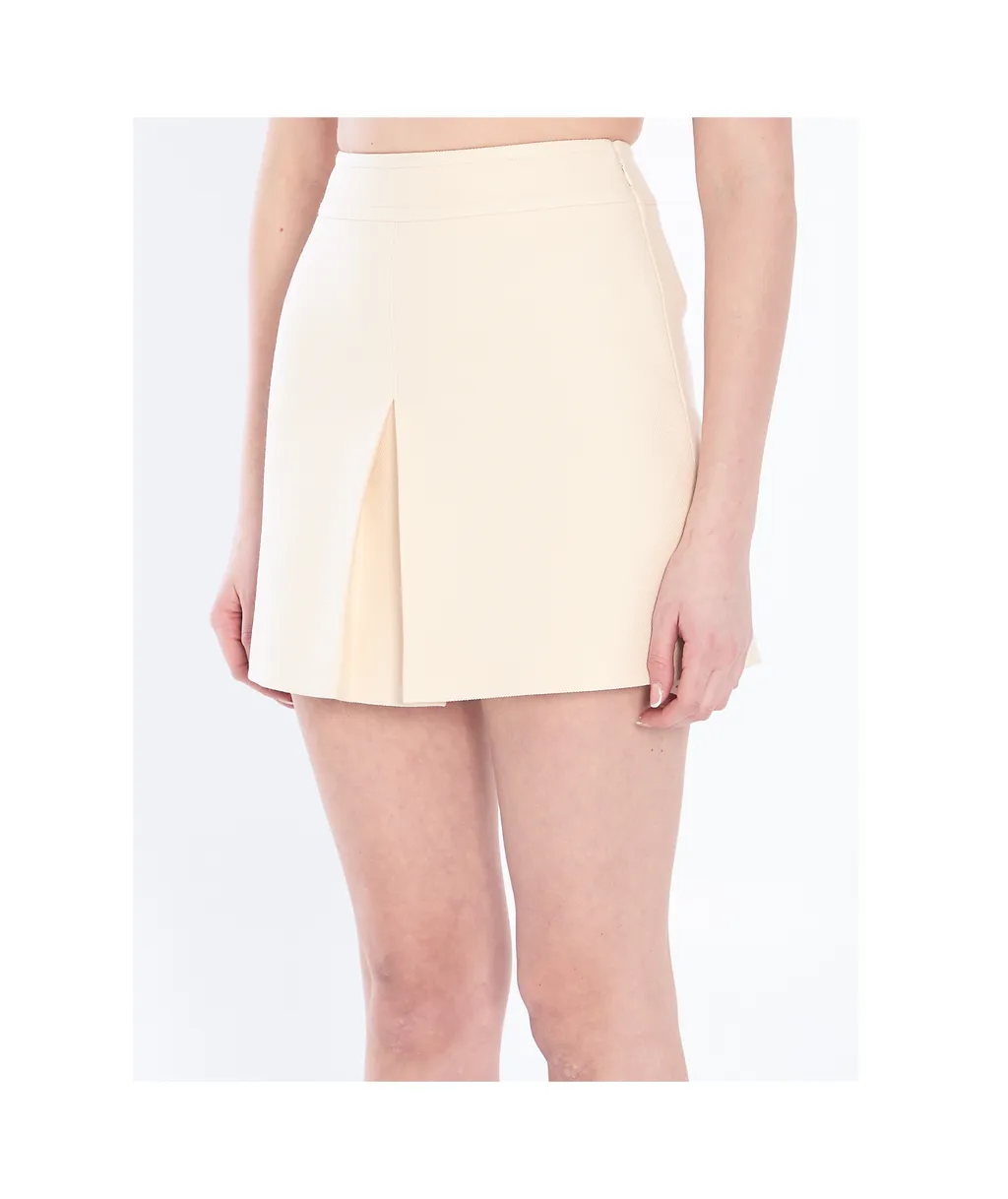 Trapeze Mini Skirt In Wool Silk Gabardine