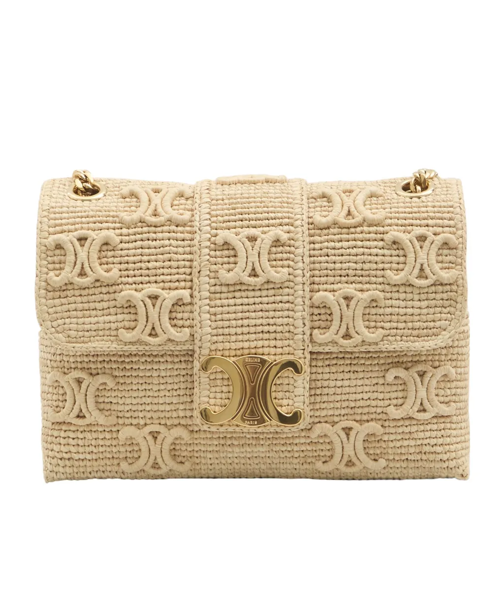 Medium Celine Victoire Bag In Raffia With Triomphe Embroideries