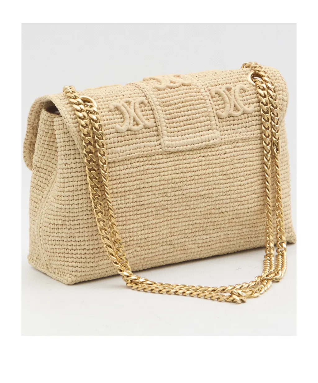 Medium Celine Victoire Bag In Raffia With Triomphe Embroideries