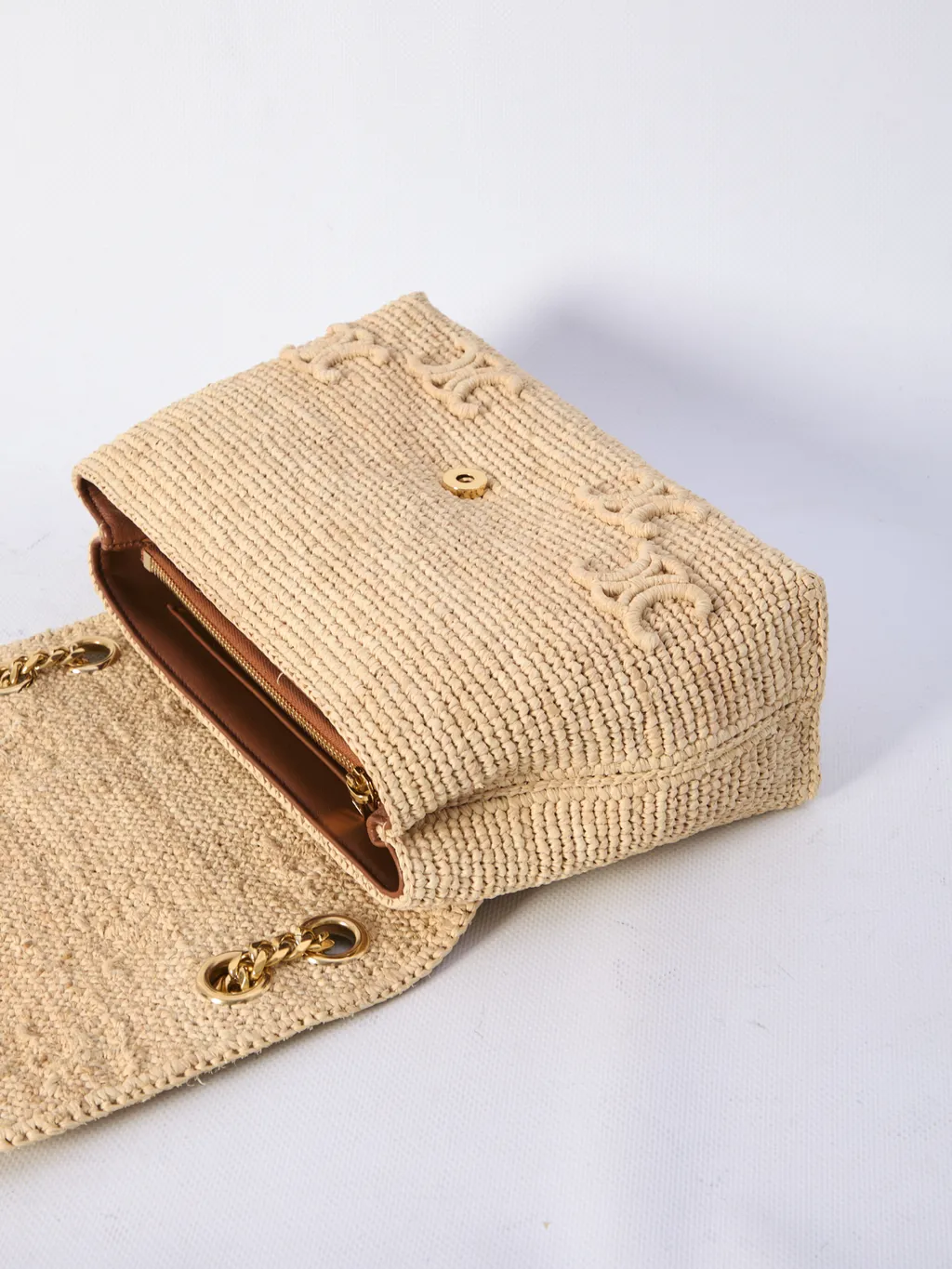 Medium Celine Victoire Bag In Raffia With Triomphe Embroideries
