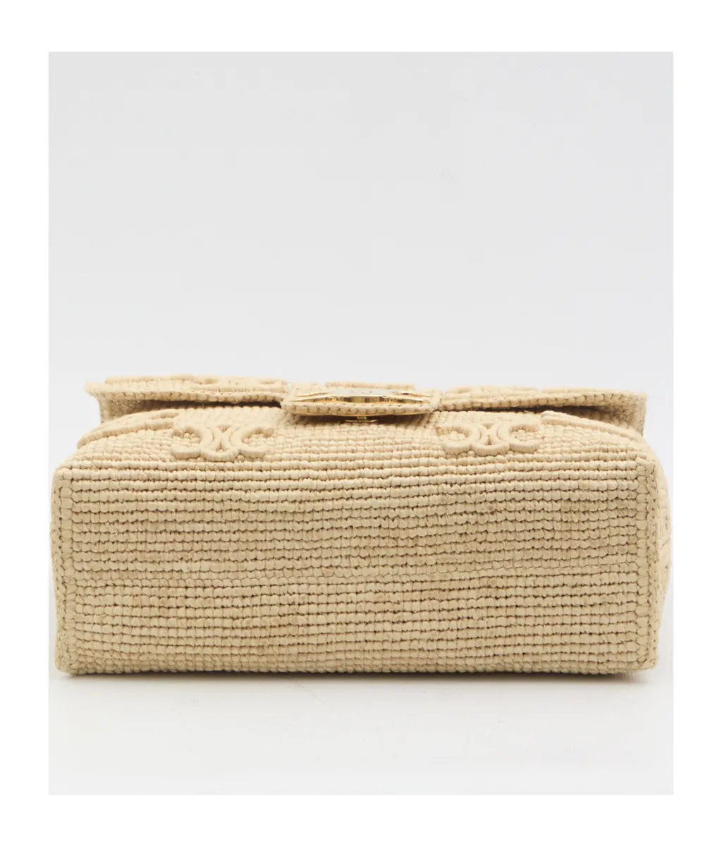 Medium Celine Victoire Bag In Raffia With Triomphe Embroideries
