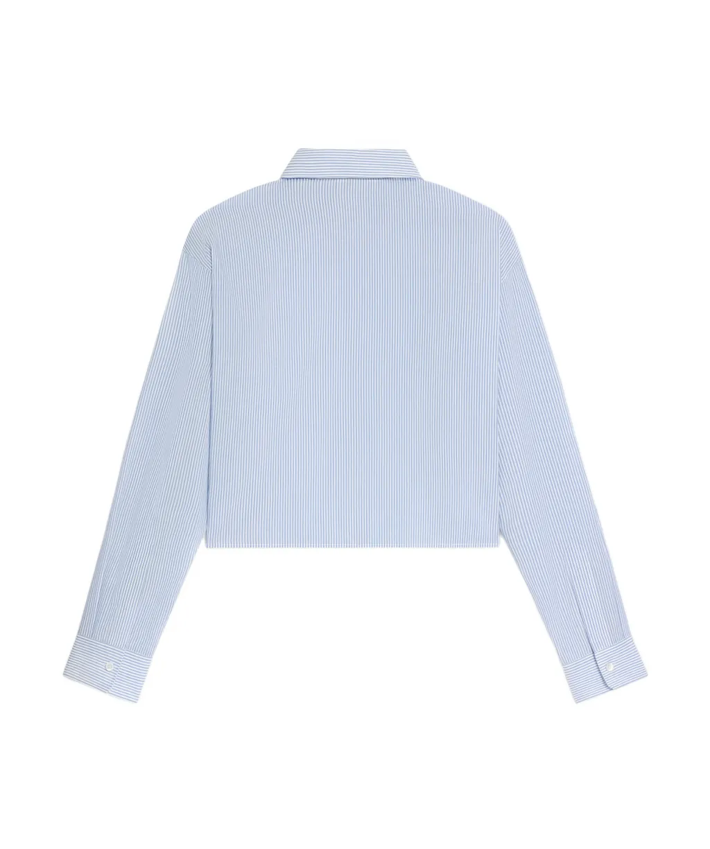 Cropped Shirt In Striped Cotton Linen