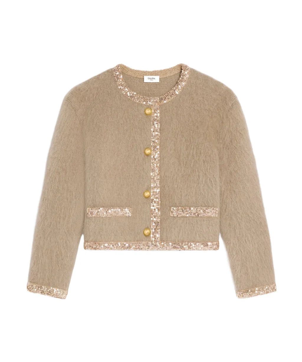 Embroidered Cardigan Jacket In Brushed Mohair
