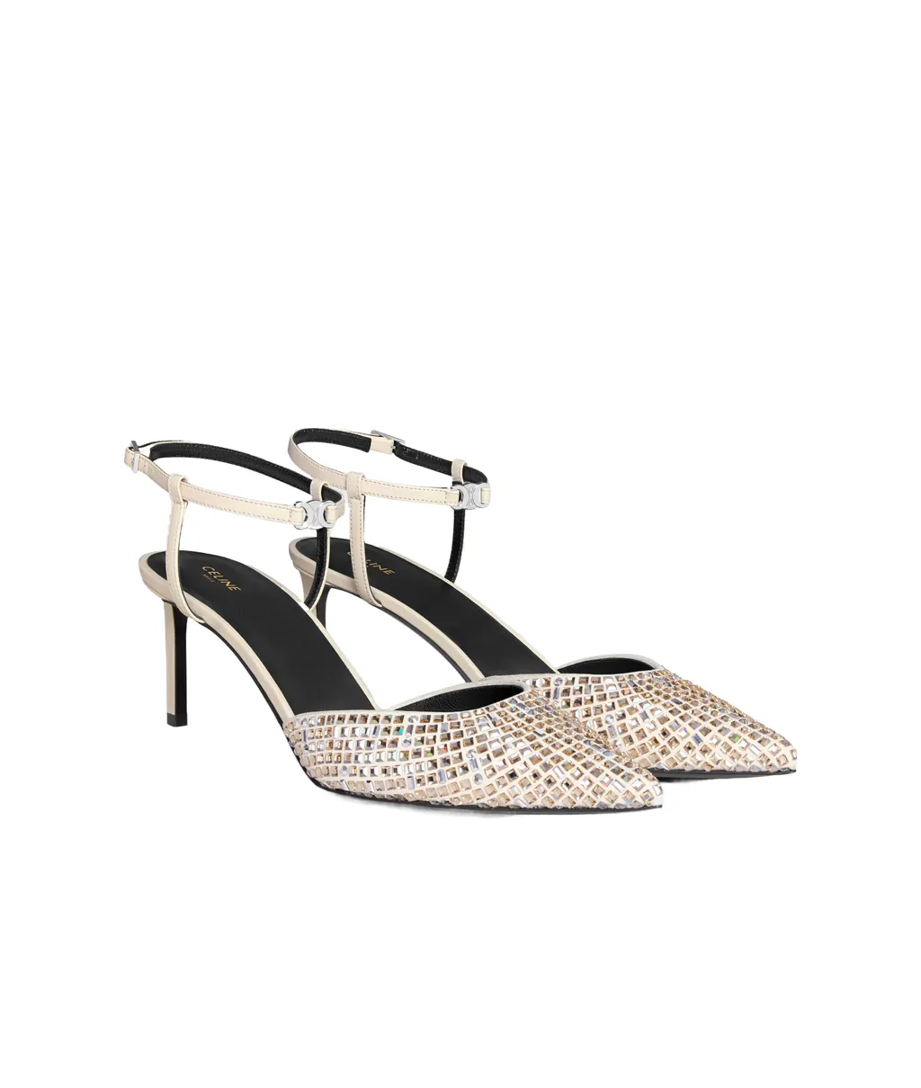 Kitten Strap Pump In Suede Goatskin With Strass & Lambskin