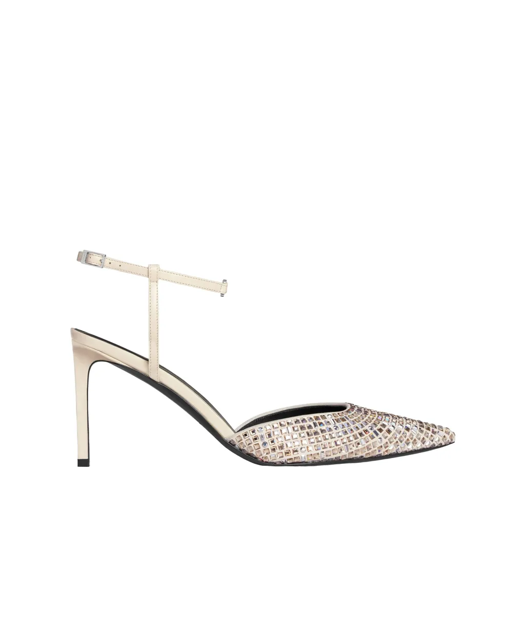 Kitten Strap Pump In Suede Goatskin With Strass & Lambskin