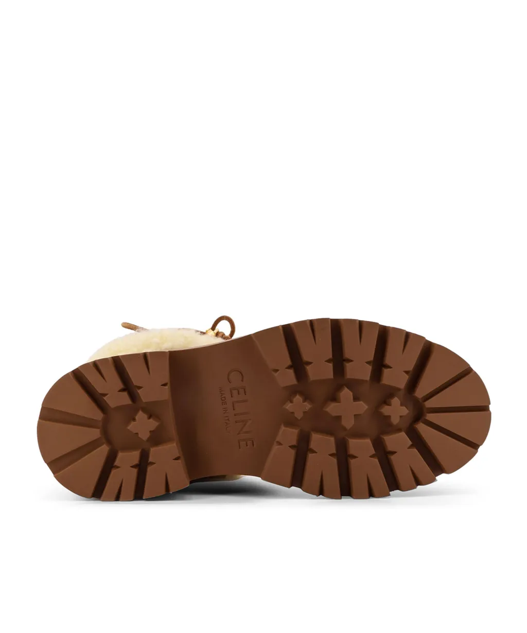 Bulky Cropped Triomphe Boot In Suede Stamped Calfskin And Shearling