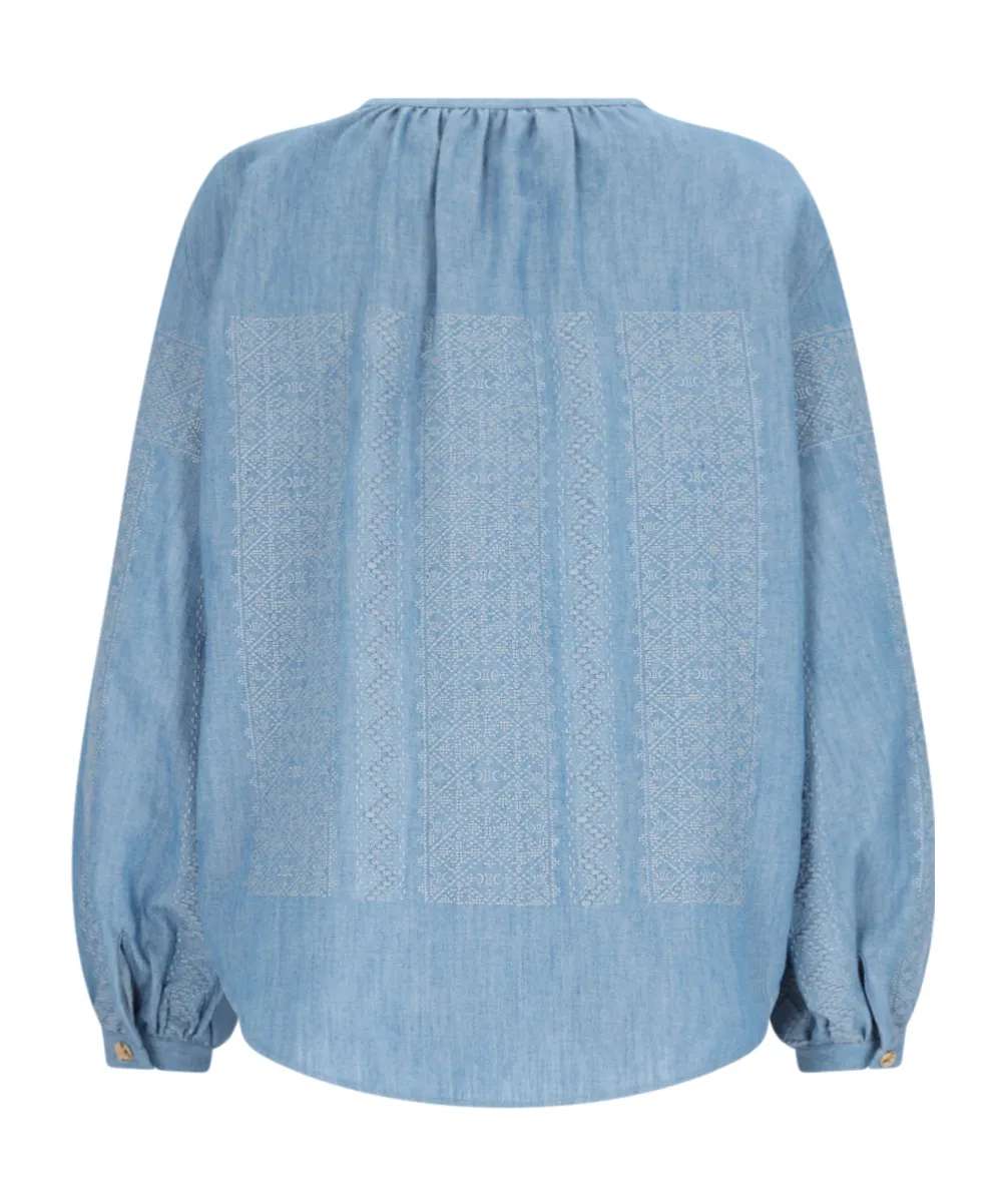 Embroidered Romy Blouse In Chambray Cotton