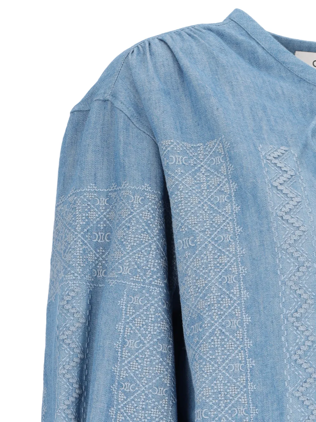Embroidered Romy Blouse In Chambray Cotton