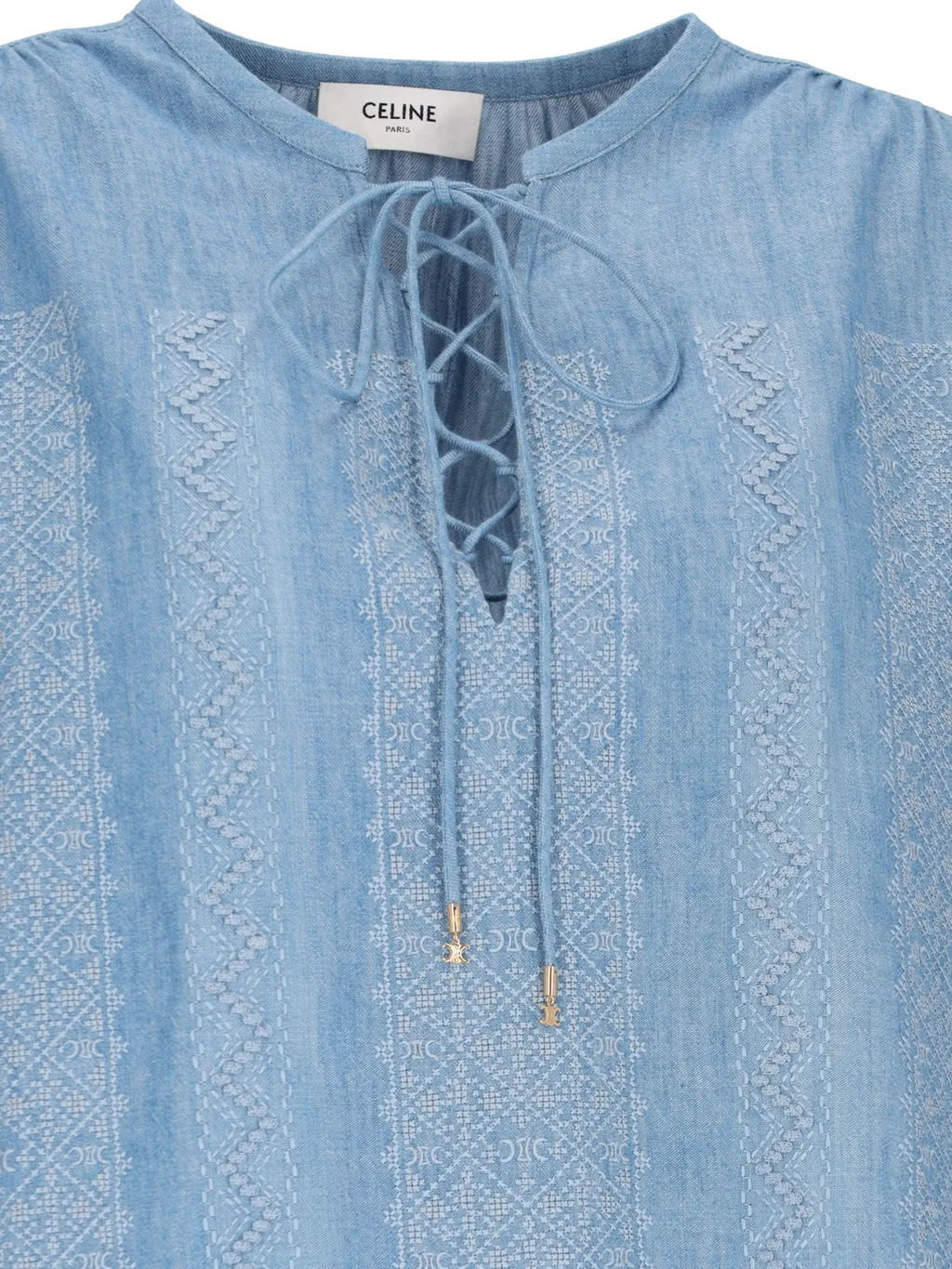 Embroidered Romy Blouse In Chambray Cotton