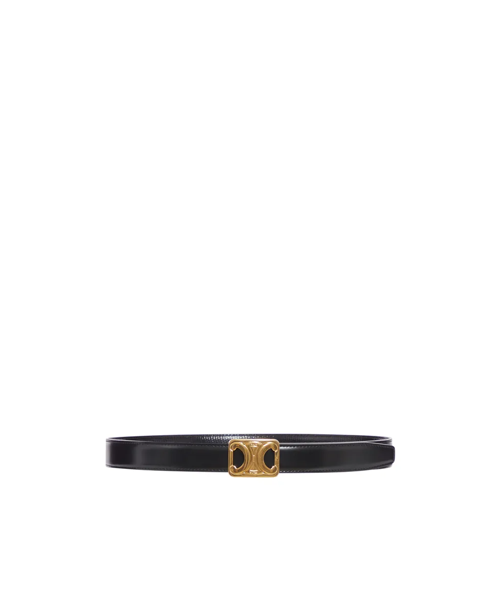 Medium 25Mm Reversible Framed Triomphe Belt In Taurillon And Lizard Embossed Calfskin