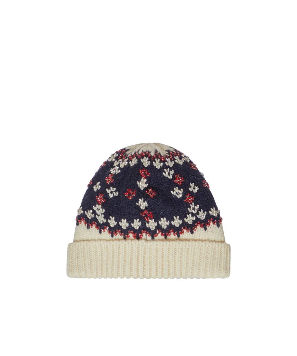 Embroidered Beanie In Fair Isle Wool