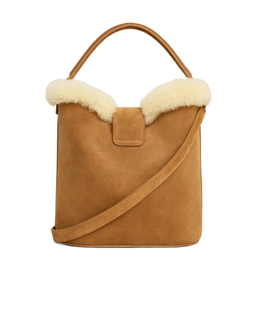 Medium Louise Bag In Suede Calfskin And Shearling