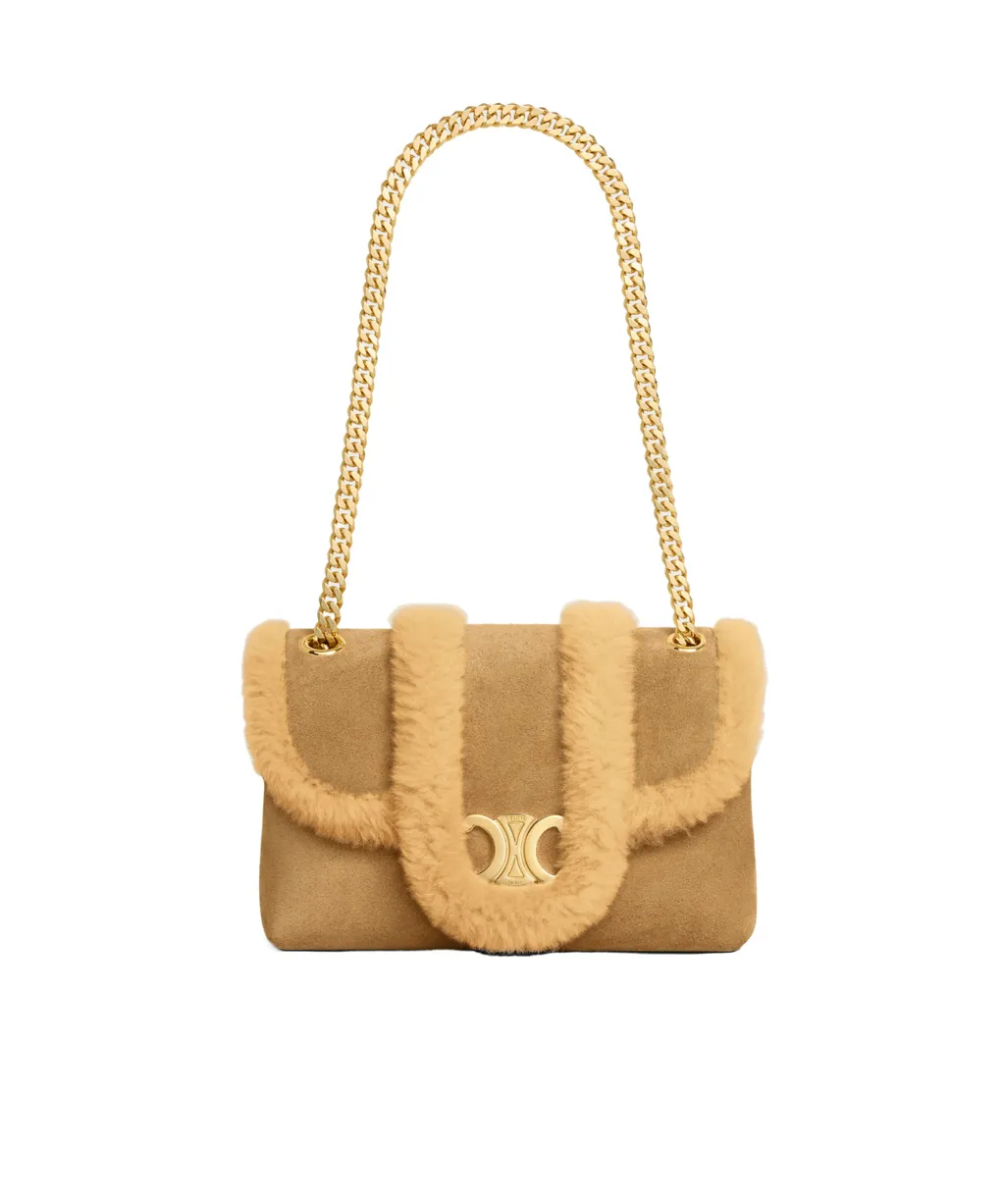 Teen Celine Victoire Bag In Suede Calfskin And Shearling