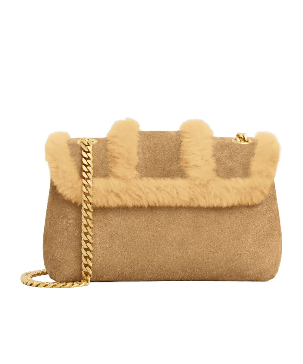Teen Celine Victoire Bag In Suede Calfskin And Shearling