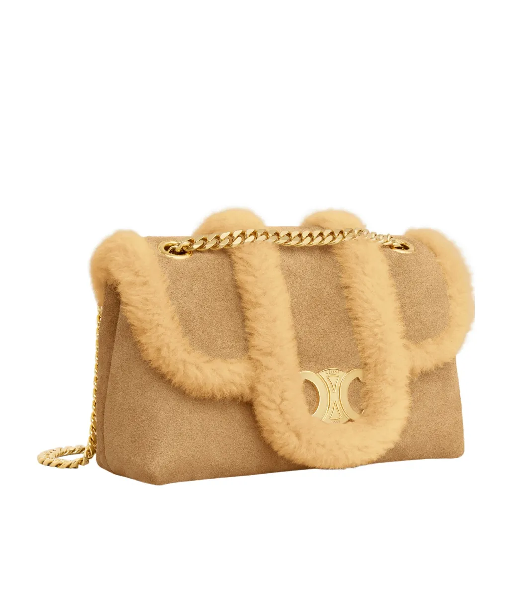 Teen Celine Victoire Bag In Suede Calfskin And Shearling