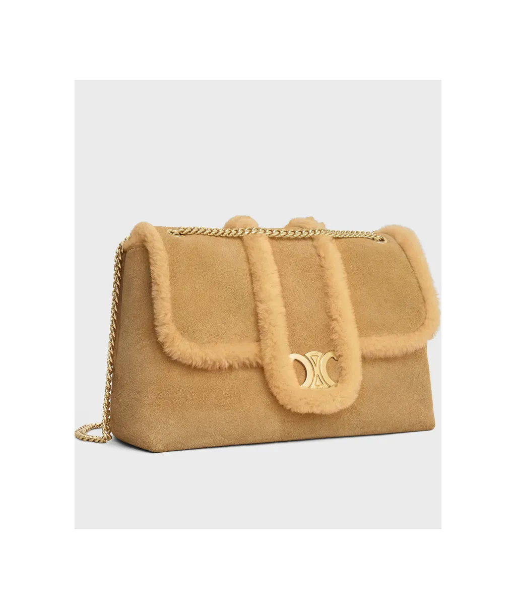 Large Celine Victoire Bag In Suede Calfskin And Shearling