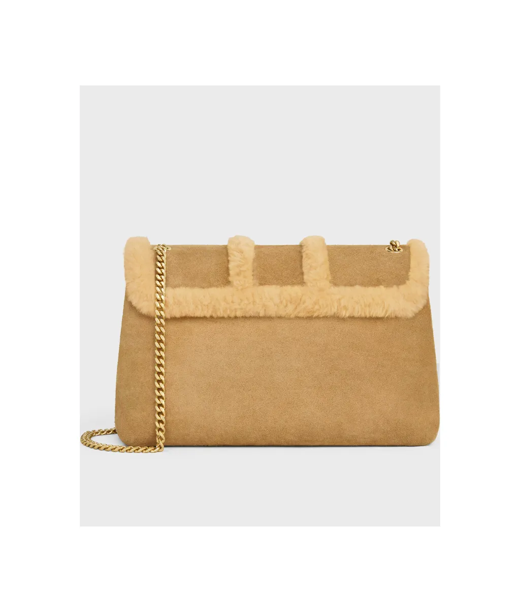 Large Celine Victoire Bag In Suede Calfskin And Shearling