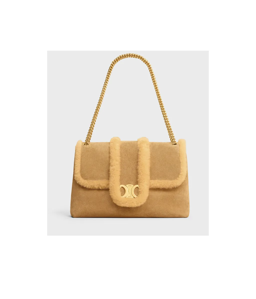 Large Celine Victoire Bag In Suede Calfskin And Shearling