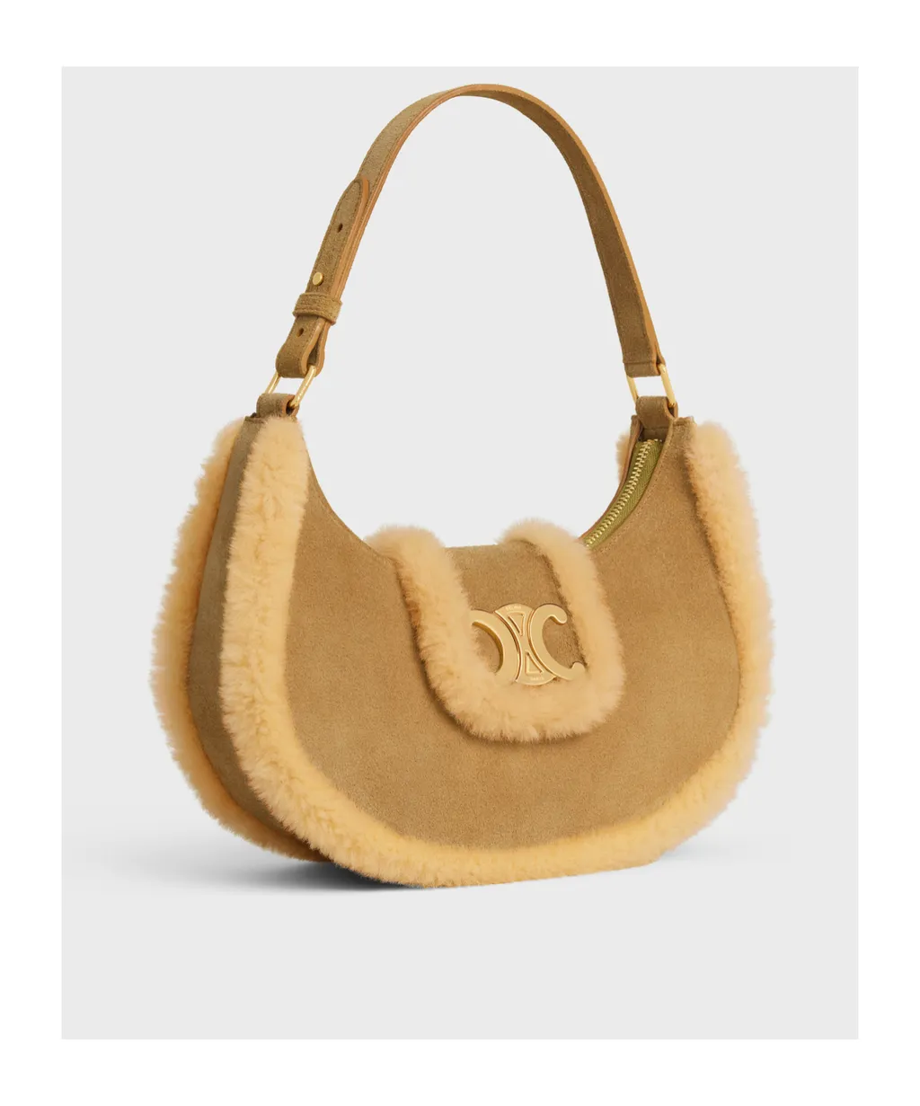 Medium Ava Triomphe Bag In Suede Calfskin And Shearling