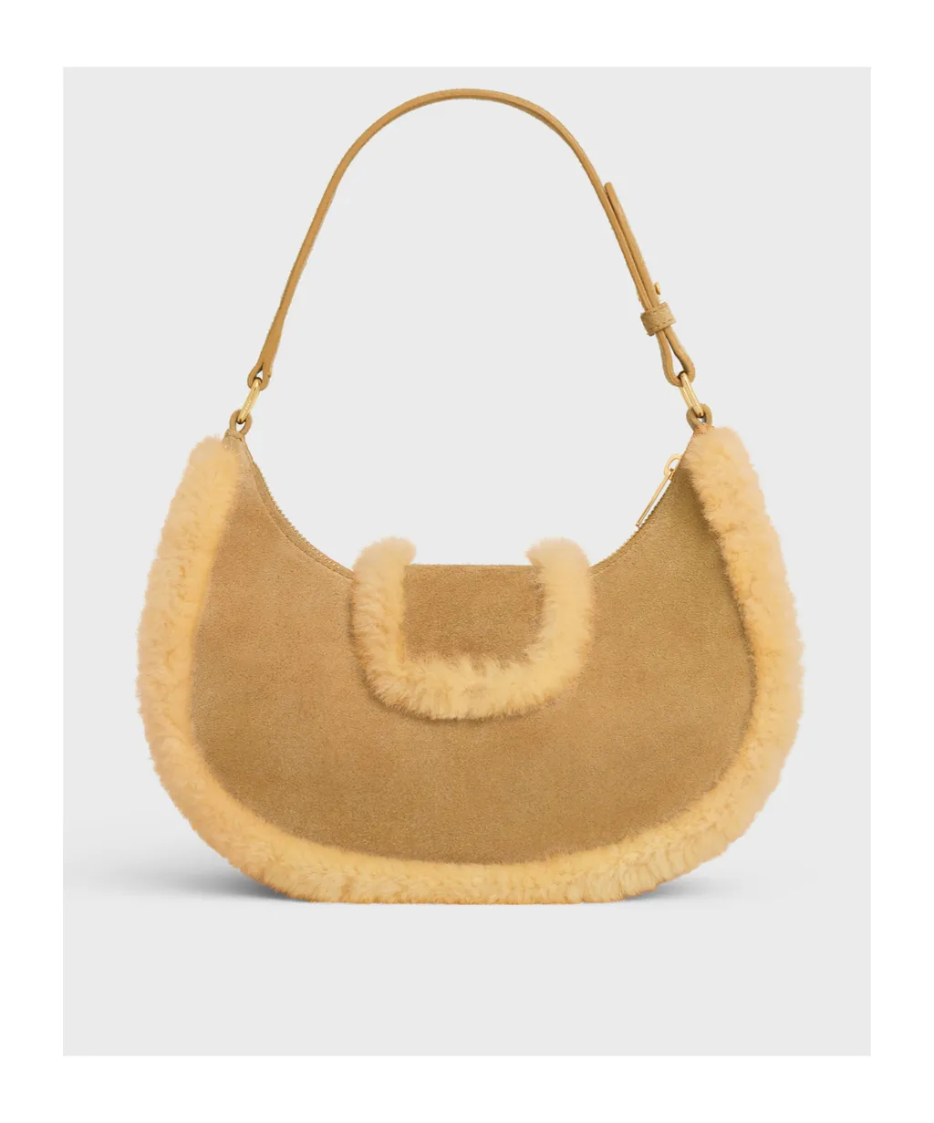 Medium Ava Triomphe Bag In Suede Calfskin And Shearling