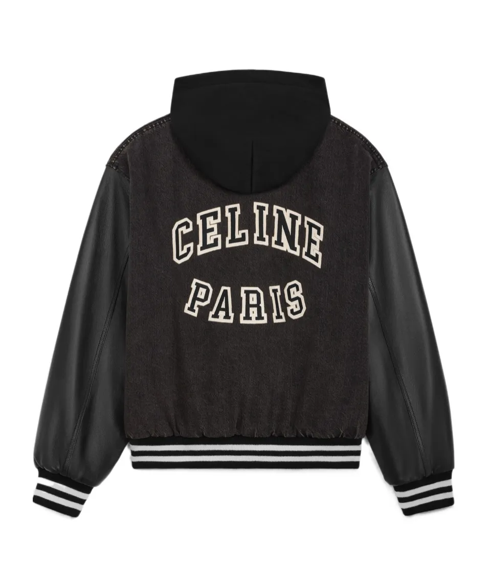 Loose Celine Teddy Jacket In Charcoal Wash Denim