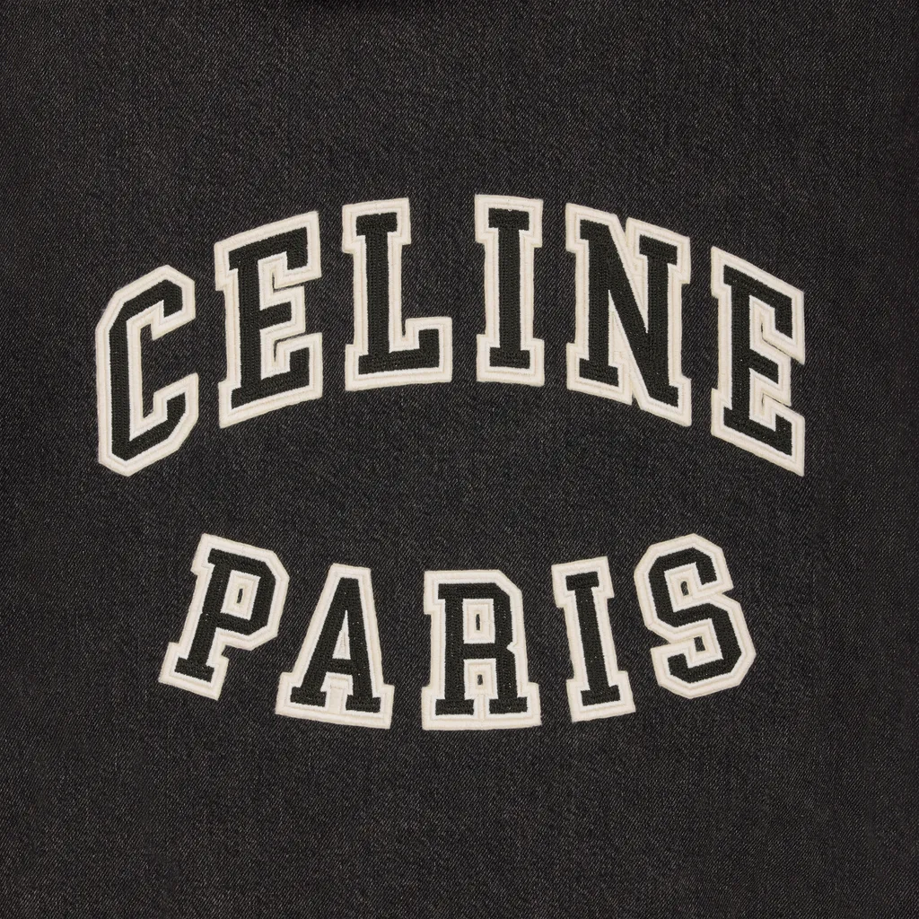 Loose Celine Teddy Jacket In Charcoal Wash Denim
