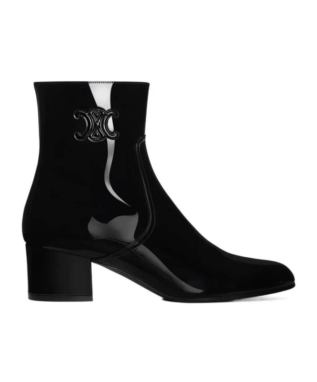 Les Bottes Celine Triomphe Zipped Boot In Patent Calfskin